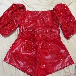 QUEEN OF SPARKLES Red High Waist Shorts